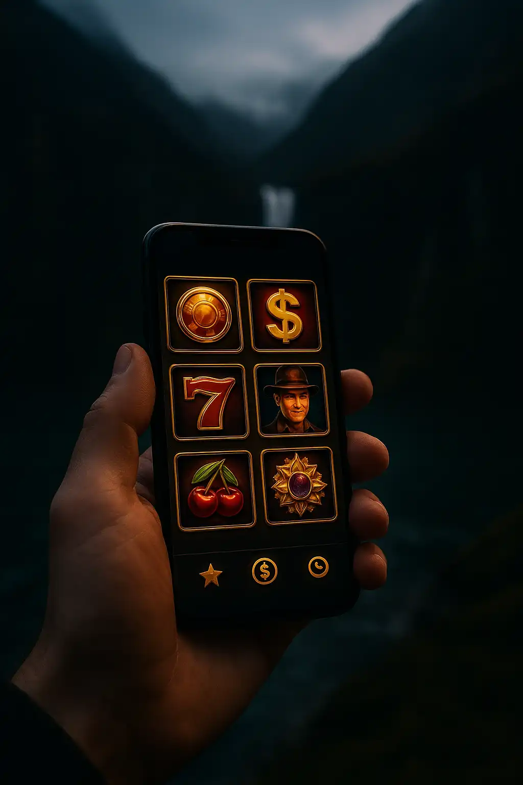 Smartphone showing the CrownPokies mobile casino app with slot game icons